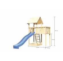 Holz Spielturm mit Rutsche und den Maßen 291 cm Höhe, 214 cm Breite und 107 cm Tiefe
