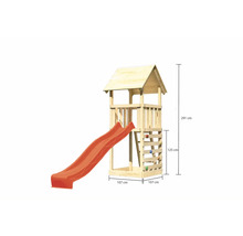Spielturm aus Holz mit Rutsche und Kletterwand, Abmessungen 291 x 107 x 107 cm
