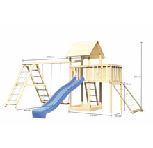 Spielturm mit Rutsche, Schaukel und Kletterleiter mit Abmessungen