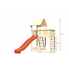 Spielturm aus Holz mit Rutsche und Kletterwand