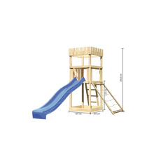 Spielturm mit Rutsche, Leiter und Kletternetz aus Holz, Höhe 259,5 cm
