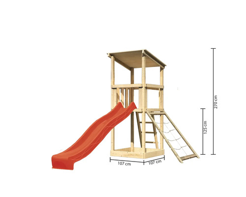 Spielturm mit Rutsche, Leiter und Kletternetz, Höhe 270 cm