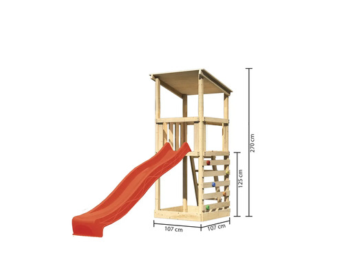 Spielturm mit Rutsche und Kletterwand aus Holz, 270 cm hoch
