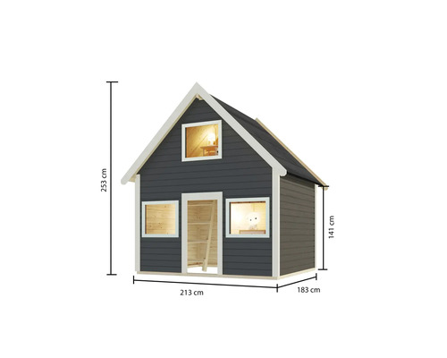 Spielhaus aus Holz mit Maßen 213 x 183 x 253 cm