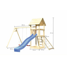 Spielturm mit Schaukel, Rutsche, Leiter und Kletternetz mit den Maßen 291 x 240 x 264 cm