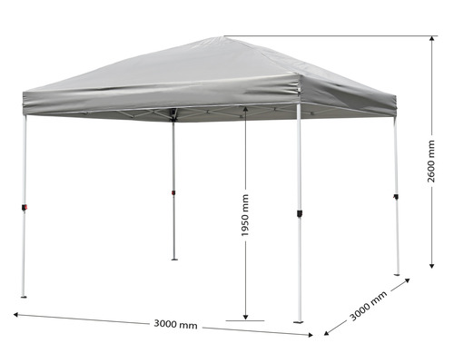 Faltpavillon mit den Maßen 3000 mm x 3000 mm x 2600 mm.