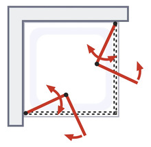 Illustration einer schwenkbaren Duschwand zur Veranschaulichung der Bewegungsfreiheit