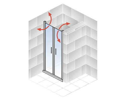 Illustration einer Dusche mit schwenkbaren Türen im Badezimmer
