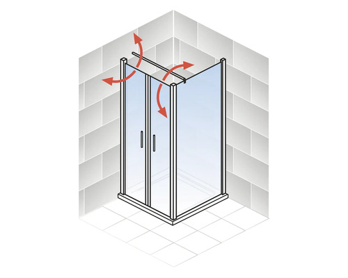 Eckdusche mit Schiebetüren und flexibler Stabilisierungsstange