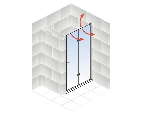 Illustration einer Duschtür mit Belüftungspfeilen