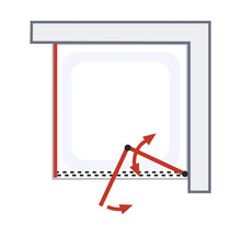Illustration einer Duschkabinentür mit Schwenkmechanismus