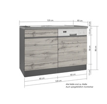 Unterschrank für Spüle und Geschirrspüler mit Maßen
