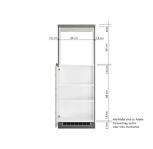 Maßangaben zu einem Hochschrank mit Türanschlag rechts oder links