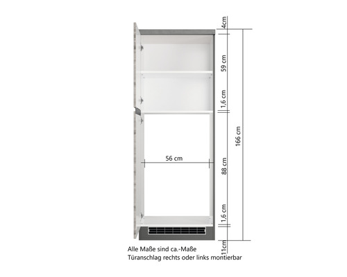 Abmessungen eines offenen Hochschranks