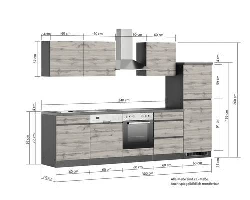 Küchenzeile mit Maßen