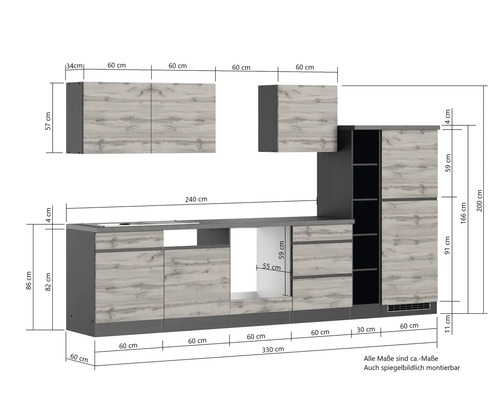 Küchenzeile mit Maßen