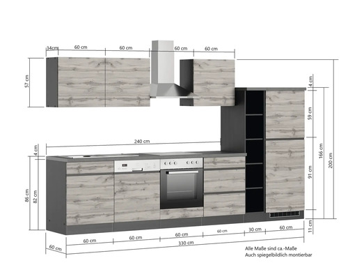 Küchenzeile mit Maßen