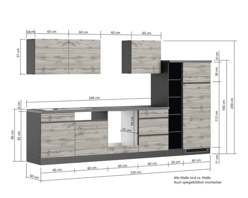 Küchenzeile mit Maßen