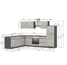 Küchenzeile mit Maßen.