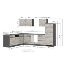 Skizze einer Küchenzeile mit Maßen