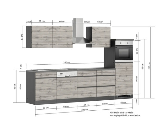 Küchenzeile mit Maßen