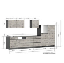 Küchenzeile mit Maßangaben