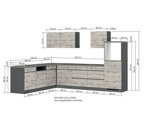 Küchenansicht mit Maßen