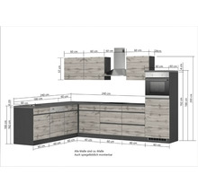 Küchenansicht mit Maßangaben