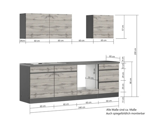 Küchenzeile mit Maßen