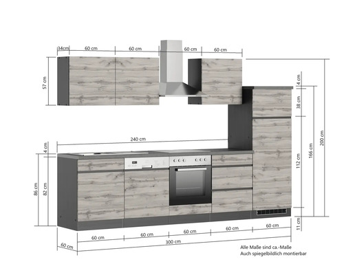 Küchenzeile mit Maßen