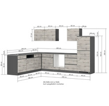 Abbildung einer Küchenzeile mit Maßen.