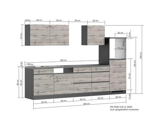 Maße der Küchenzeile mit Ober- und Unterschränken