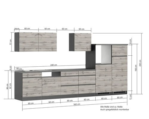 Küchenzeile mit Maßen