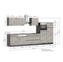 Abbildung einer Küchenzeile mit Maßen.