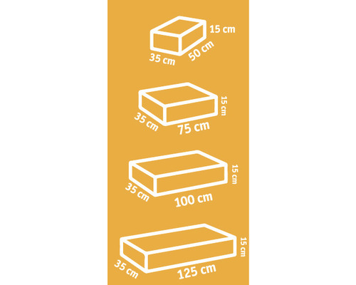 Illustration verschiedener Kissengrößen in Zentimetern