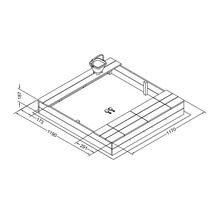 Technische Zeichnung eines Sandkastens mit den Maßen 1170 x 1190 mm