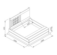 Technische Zeichnung eines Sandkastens mit den Maßen 1000 x 1000 x 655 mm