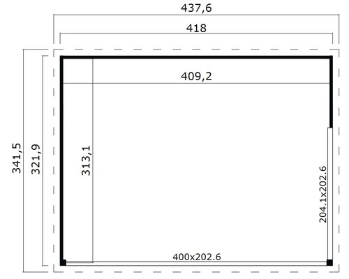 Grundrisszeichnung mit Abmessungen