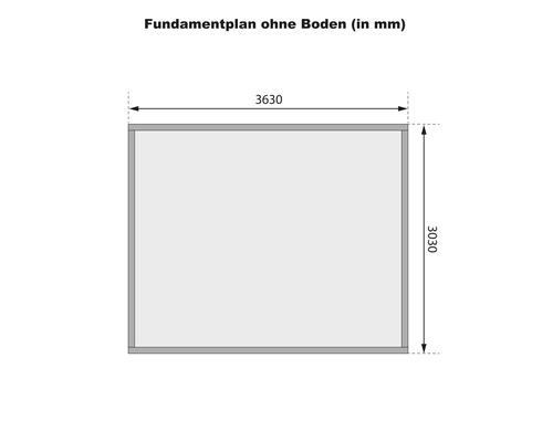 Fundamentplan ohne Boden mit den Maßen 3630 mal 3030 Millimeter