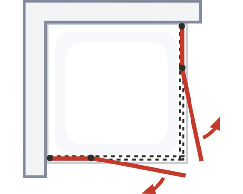 Schematische Darstellung einer Duschkabine mit Schwingtüren