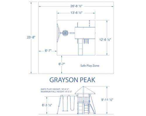 Grayson Peak Spielplatz Abmessungen und sichere Spielbereiche