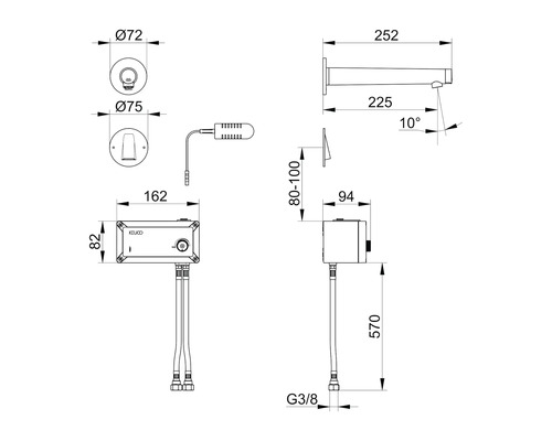 Maße des berührungslosen Waschtischmischers