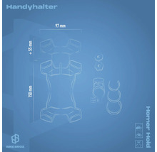 Handyhalter mit Abmessungsangaben, 150 mm Höhe, 97 mm Breite, inklusive Befestigungsmaterial