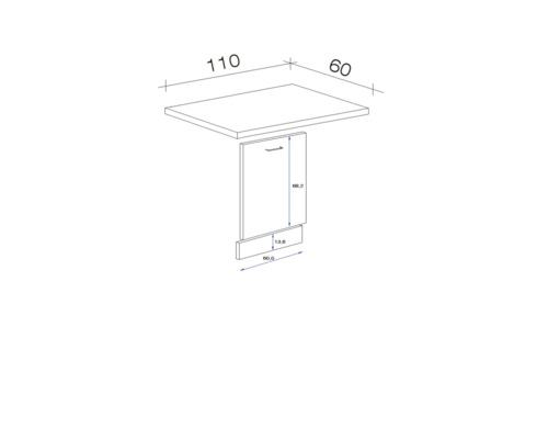 Technische Zeichnung eines Tisches mit den Maßen 110 mal 60.