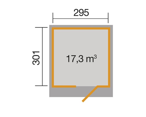 Grundriss einer Gerätehütte mit Größenangaben