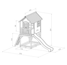 Abmessungen des Spielhauses mit Rutsche und Sandkasten