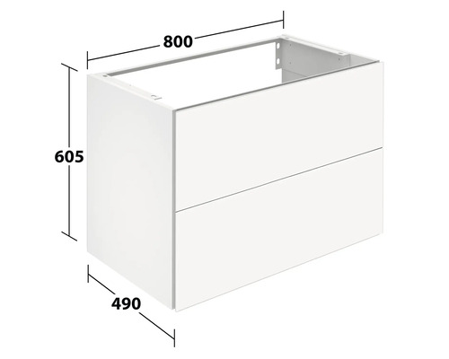 Waschtischunterschrank mit Schubladen und Maßangaben