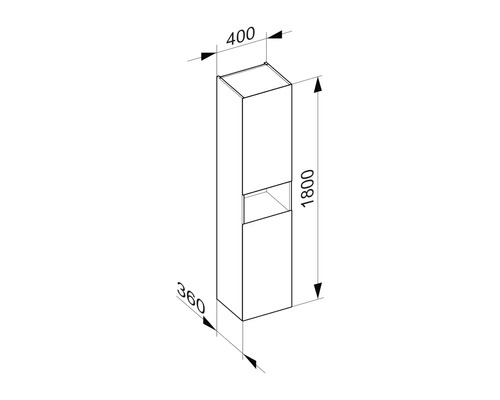 Technische Zeichnung eines Badezimmer Hochschranks mit Maßangaben