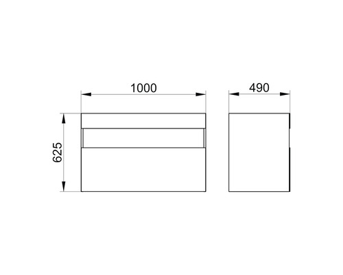 Technische Zeichnung eines Waschtischunterschranks mit Maßangaben
