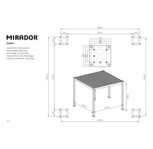Montageanleitung für einen 3x3 Meter Mirador Pavillon mit Maßangaben